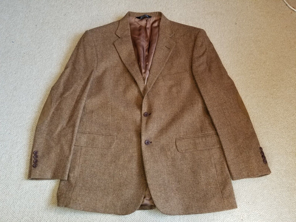 Mens Blazer-STAFFORD-brown tweedy lambs' wool suede elbows lined Academia-44R